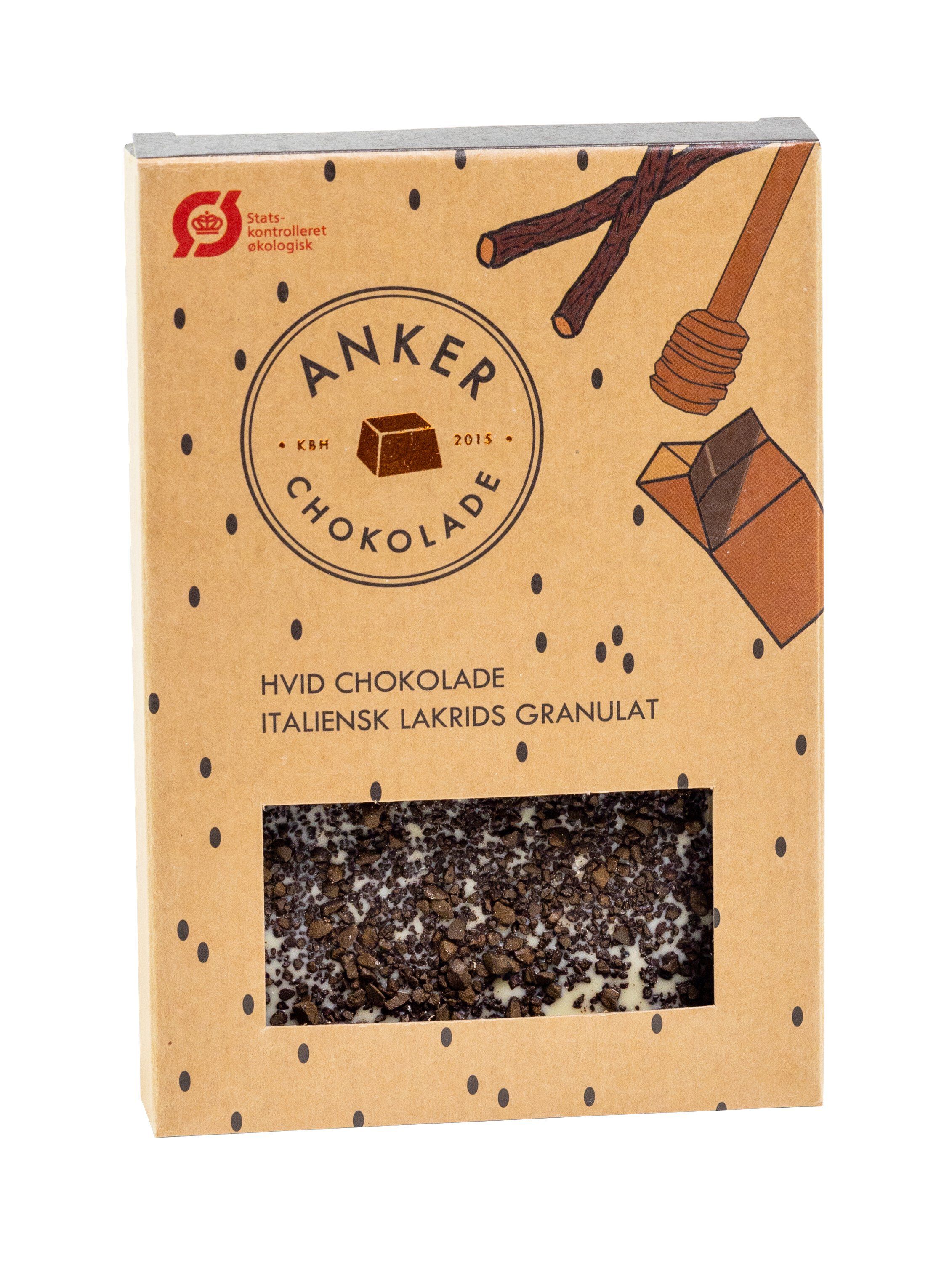 100gr Plade - Hvid chokolade / lakrids granulat