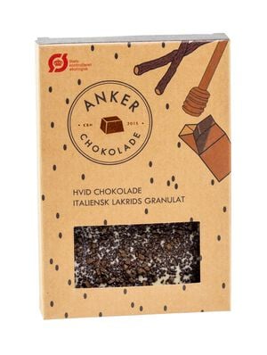 100gr Plade - Hvid chokolade / lakrids granulat