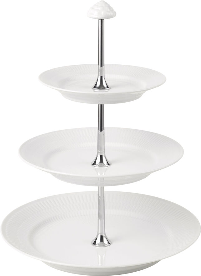 Hvid Riflet Étagère, 3 Lag