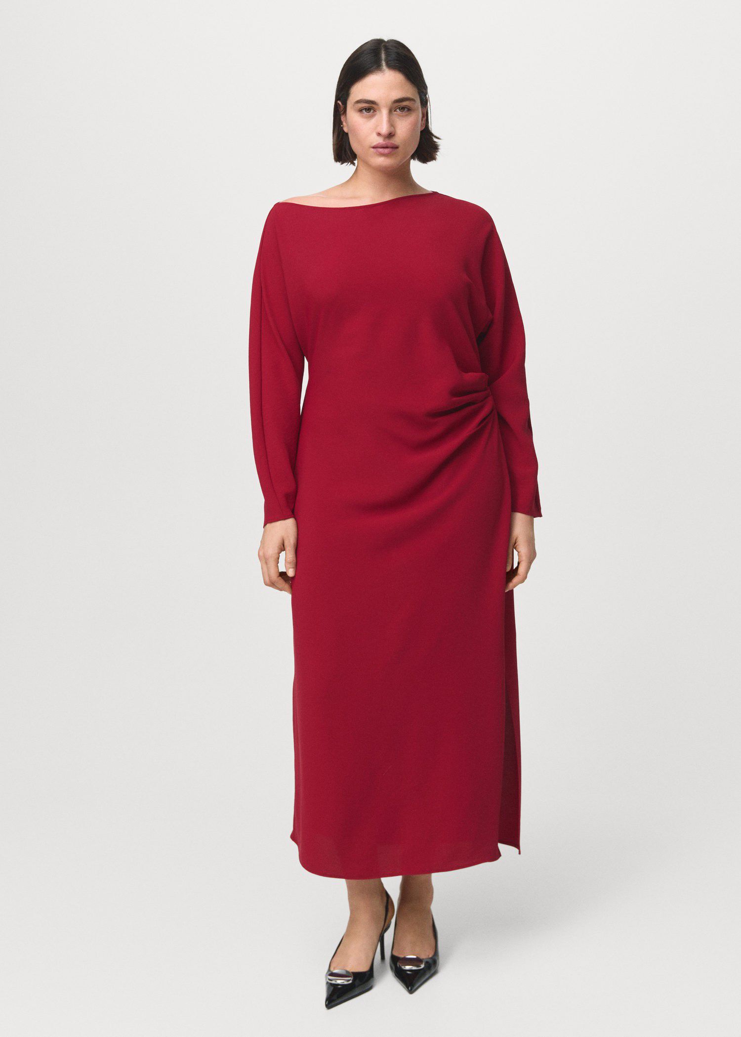 Boat-neck ruched dress