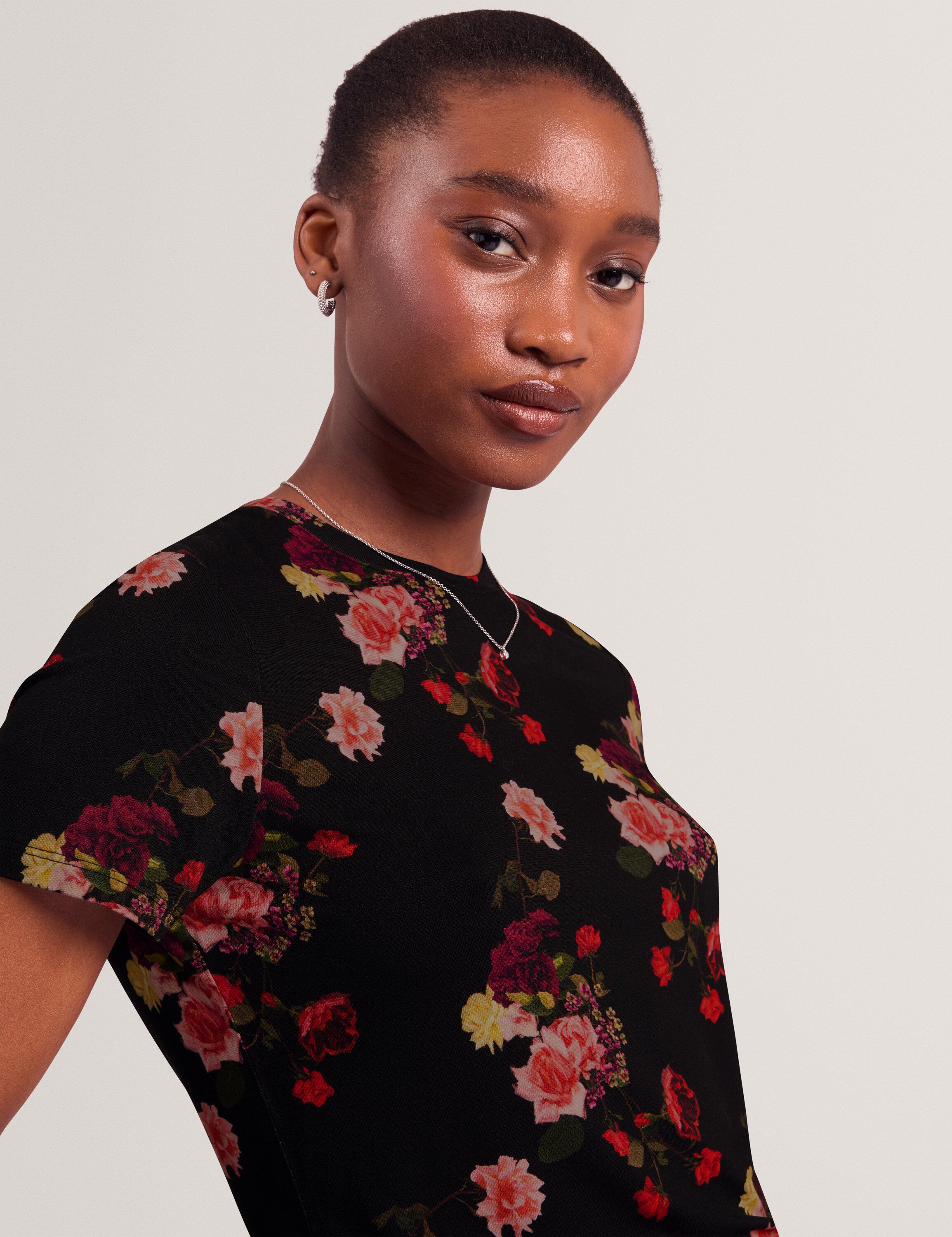 MYLI Floral Printed Fitted Tee With