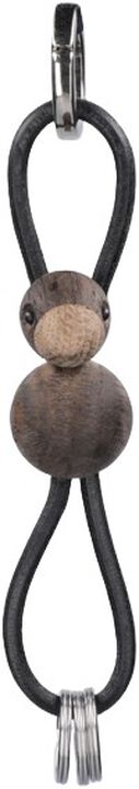 Fugl sølv nøglering med sort læder røget eg