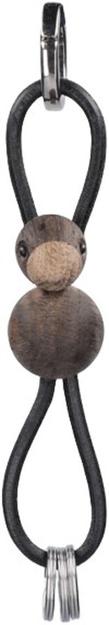 Fugl sølv nøglering med sort læder røget eg