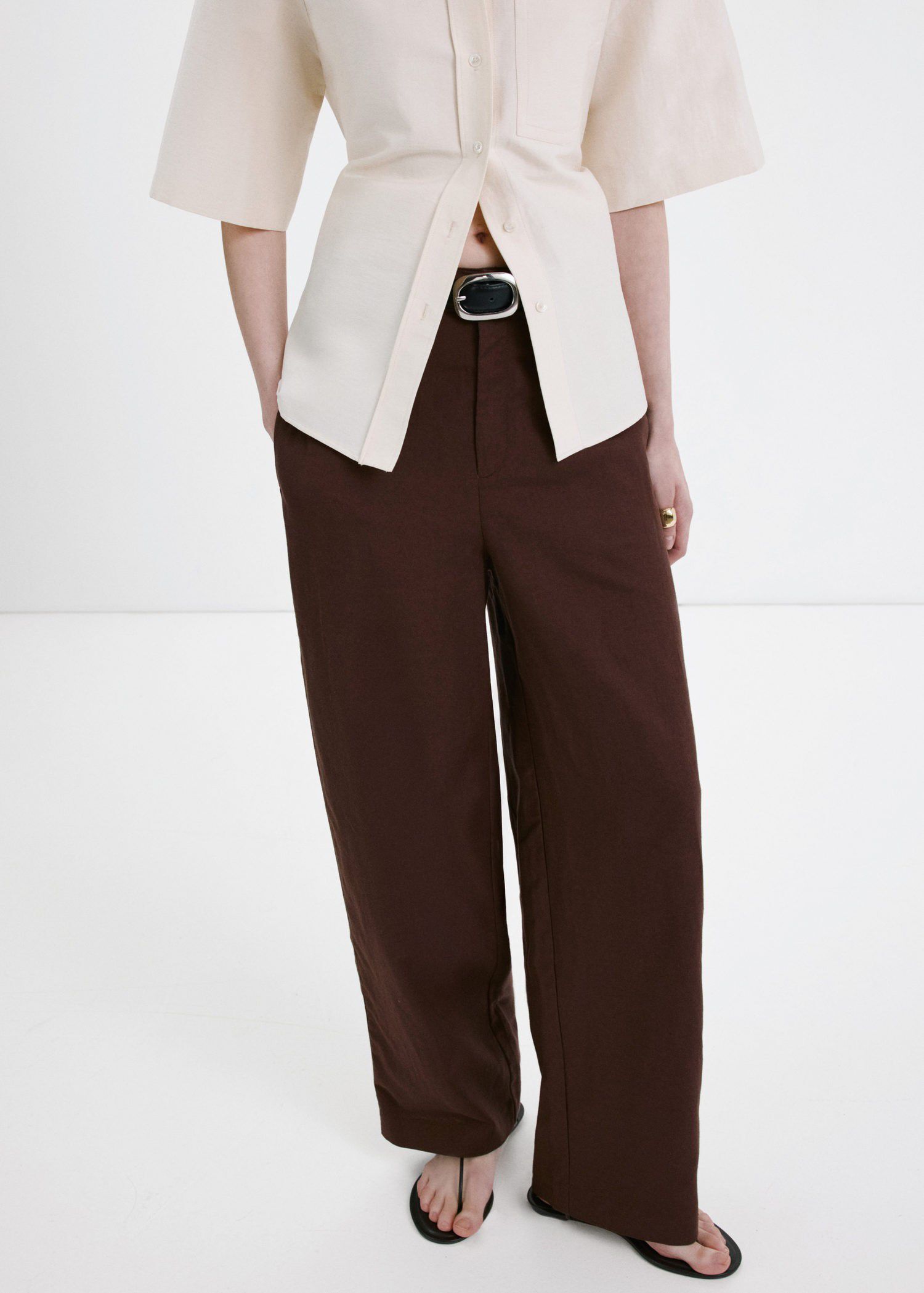 Linen high-waist trousers