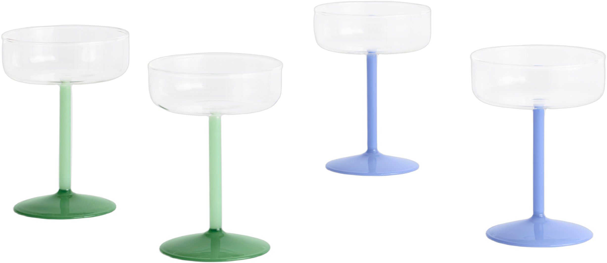 Tint Coupe Glass-Set of 2-Clear, jade light green and jade dark green