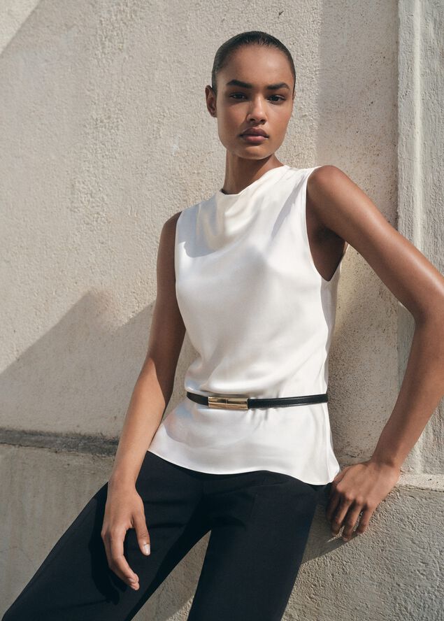 Satin blouse with draped neck