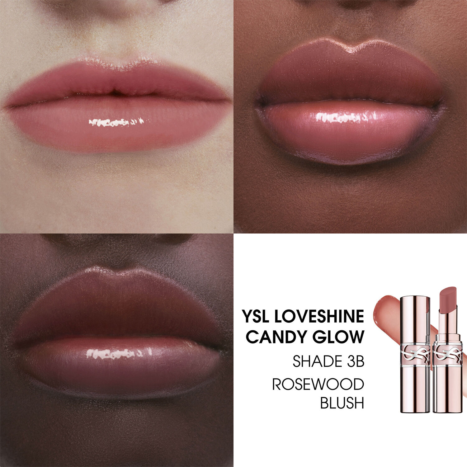 YSL LOVESHINE CANDY GLOW TINTED LIP BALM ROSEWOOD BLUSH 3B