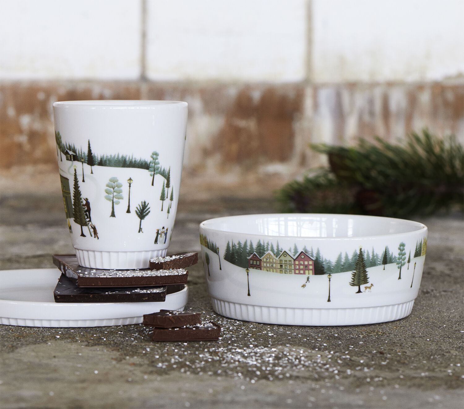 Sk&aring;l lige kant Vinter 14 cm Hvid Ovnfast porcel&aelig;n