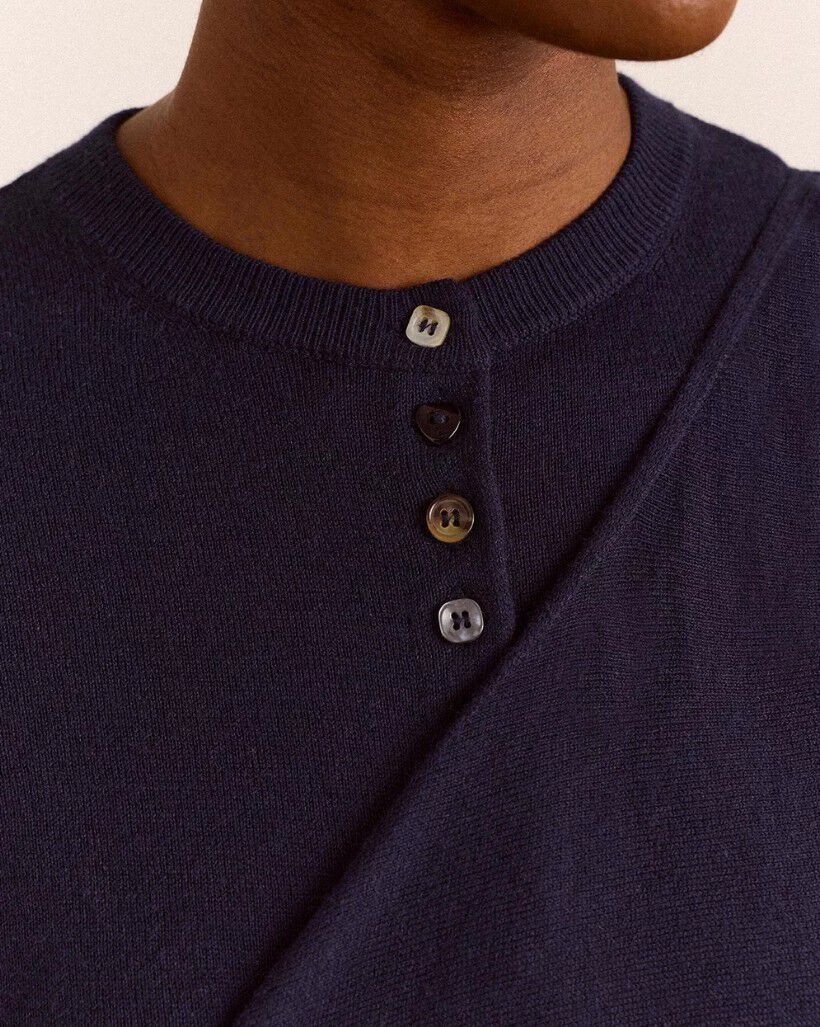 VENNA WRAP MERINO WOOL CARDIGAN - NAVY
