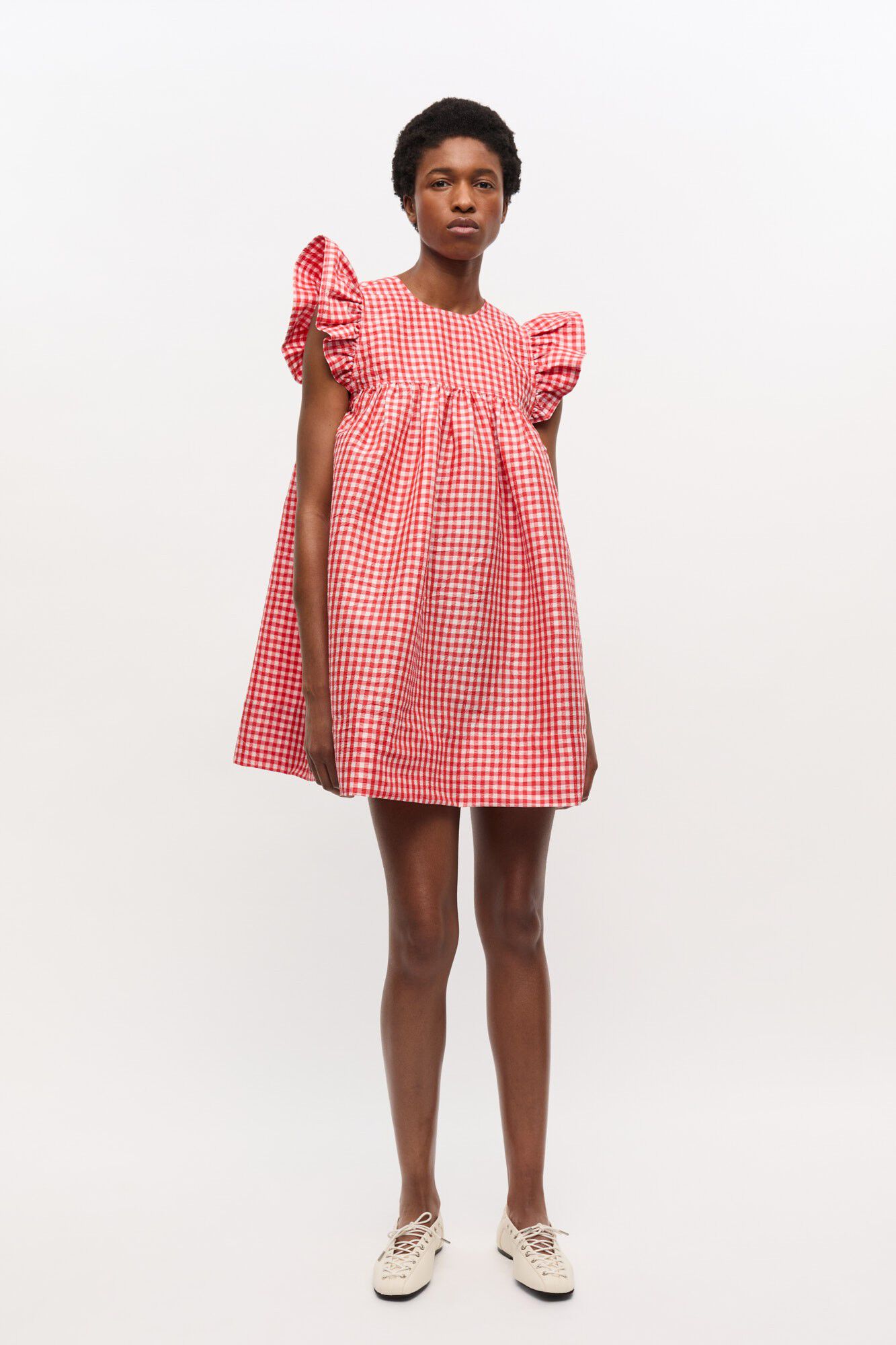 Crinkled Taffeta Check Frill Mini D