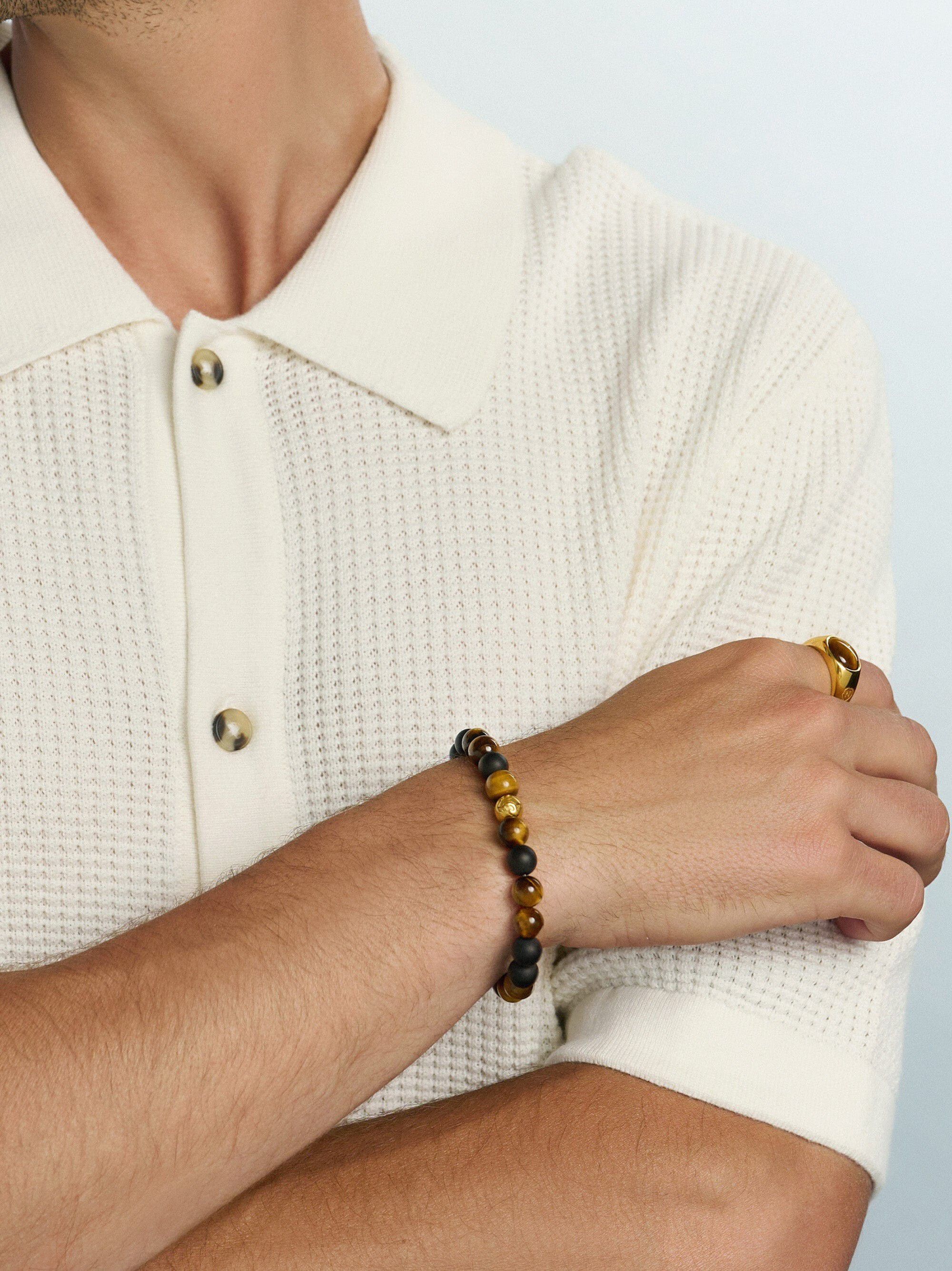 Men's Wristband with Matte Onyx and Brown Tiger Eye
