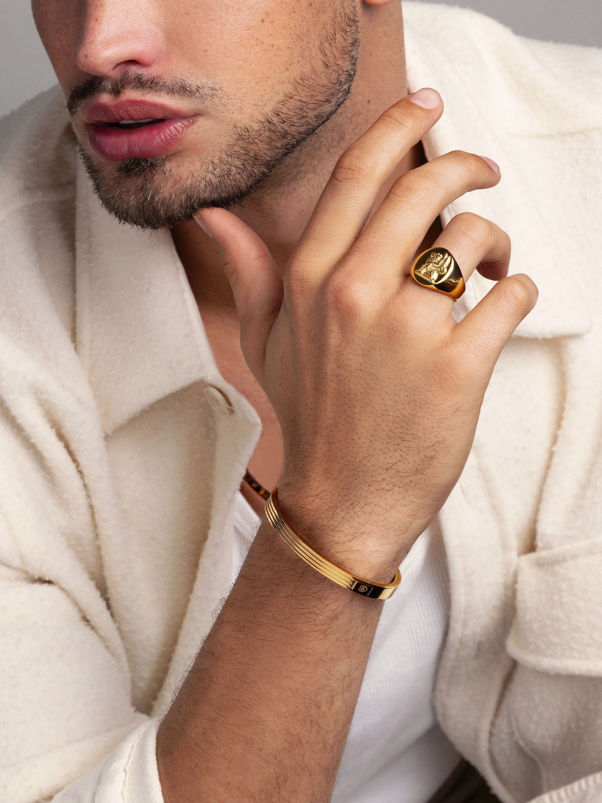 Men's Stainless Steel Lion Crest Ring with Gold Plating