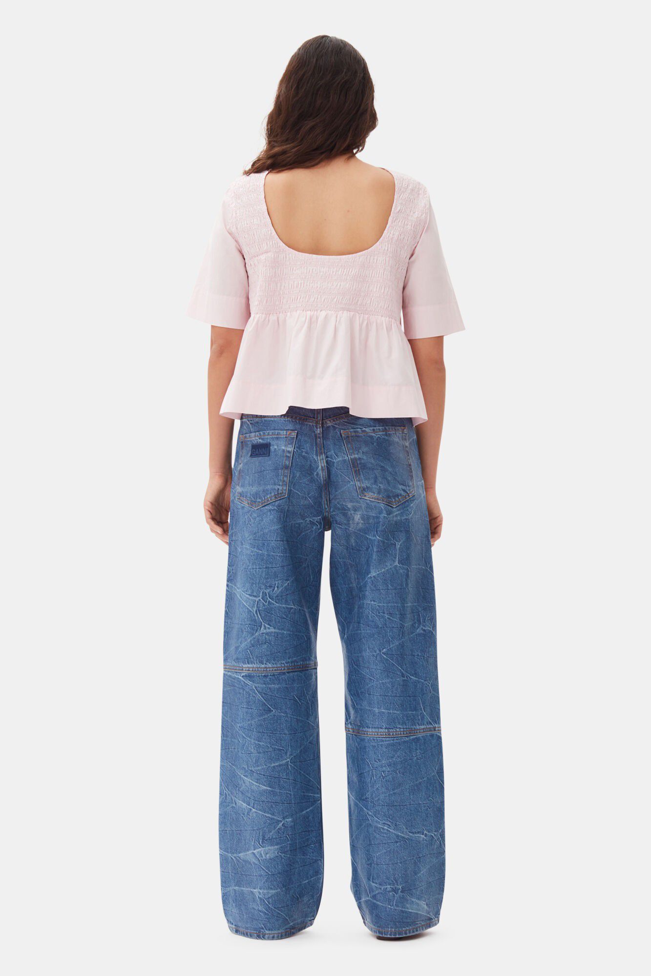 Cotton Poplin Open Back Smock Blous