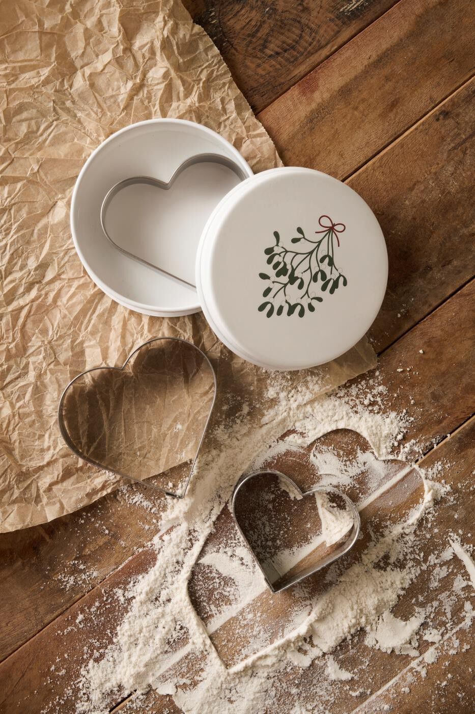 D&aring;se m/3 hjerte-kageudstikkere, mistelten