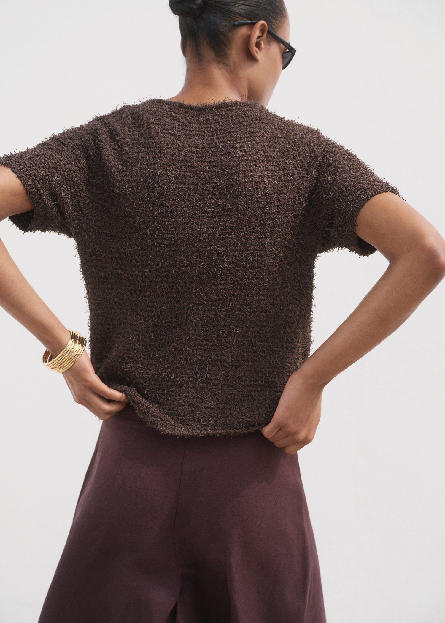 Short-sleeved boucl&eacute; cardigan