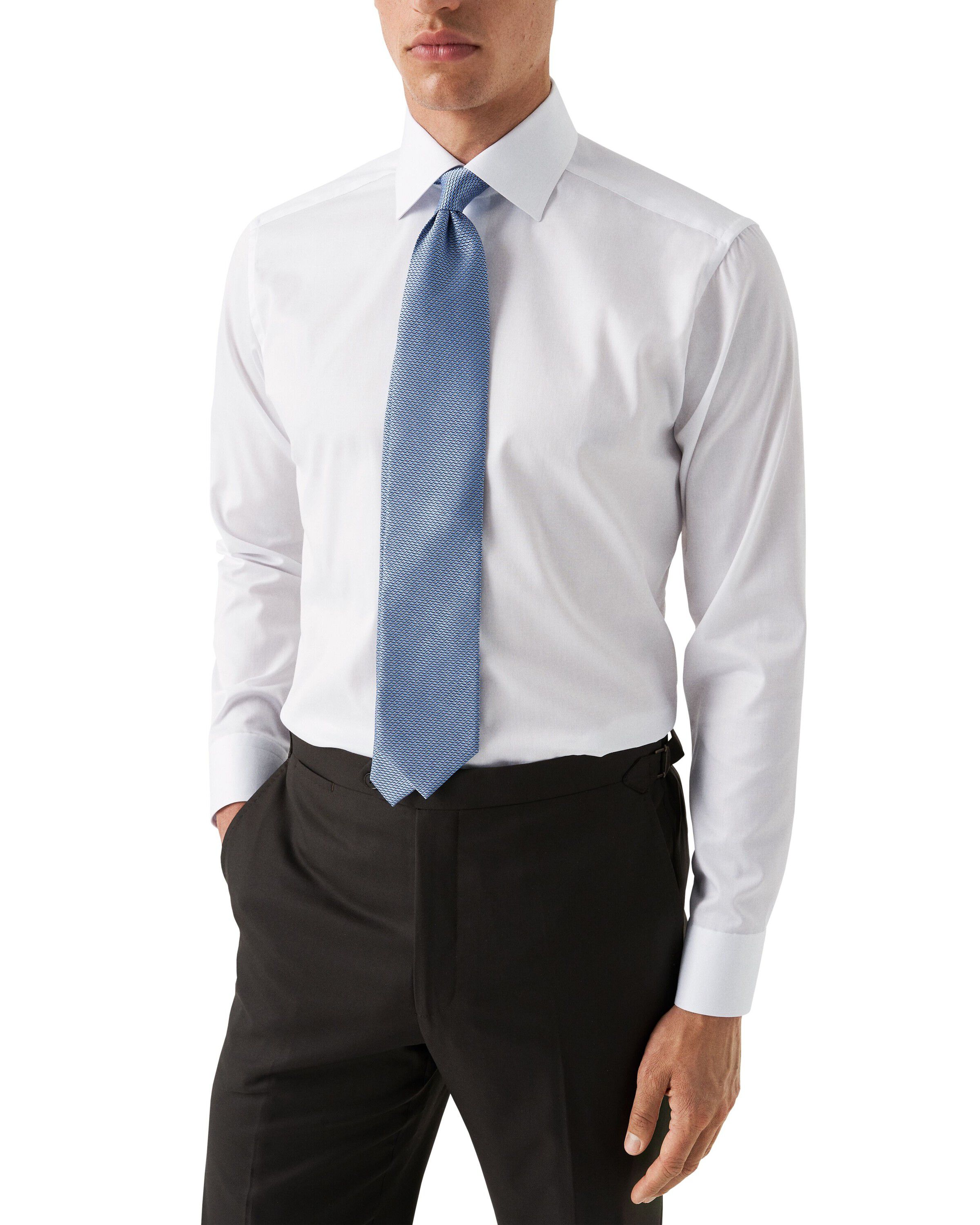 White Twill Shirt Blue Details - Contemporary Fit