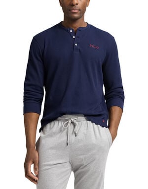 Waffle-Knit Henley Sleep Shirt