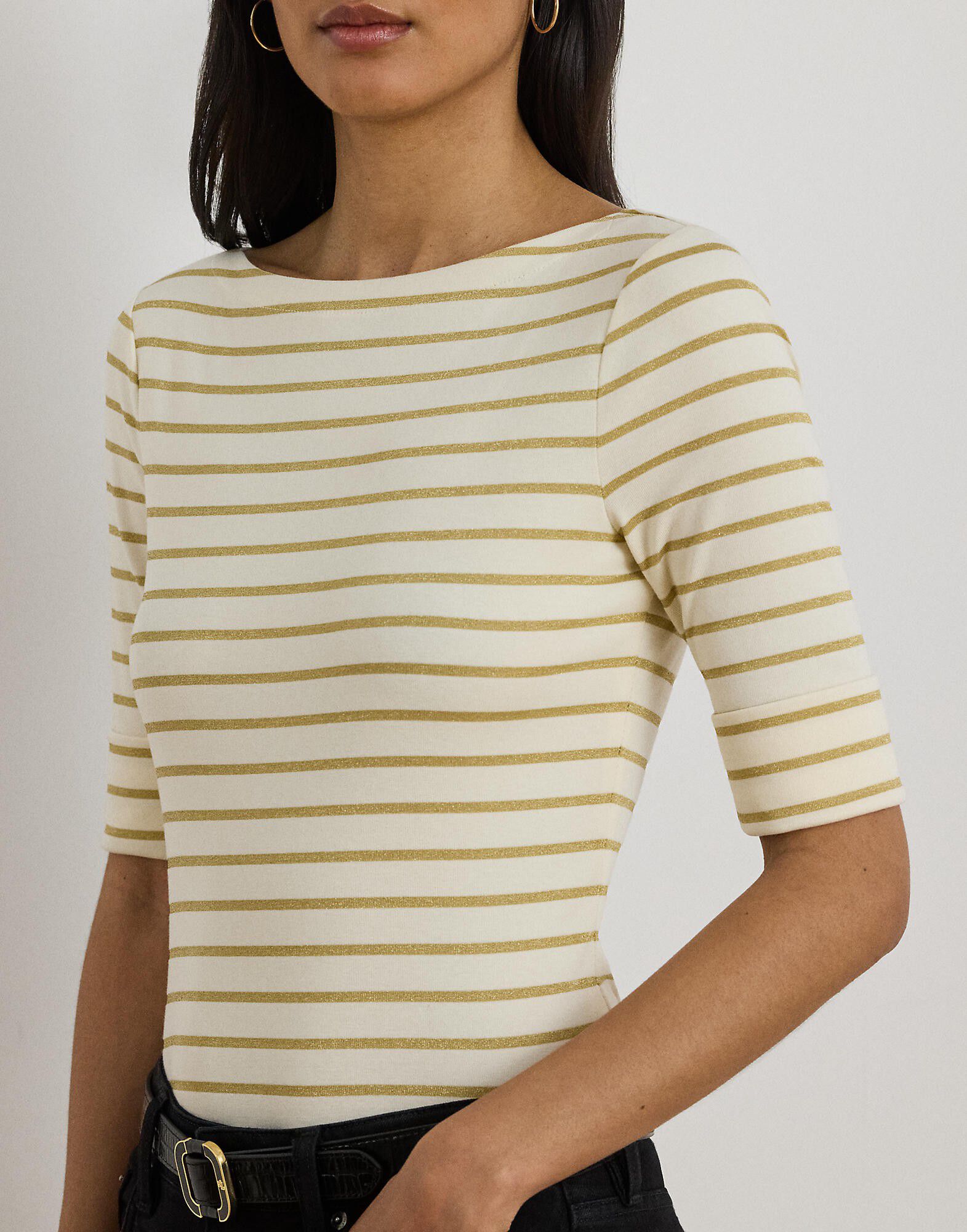 Metallic Striped Boatneck Tee