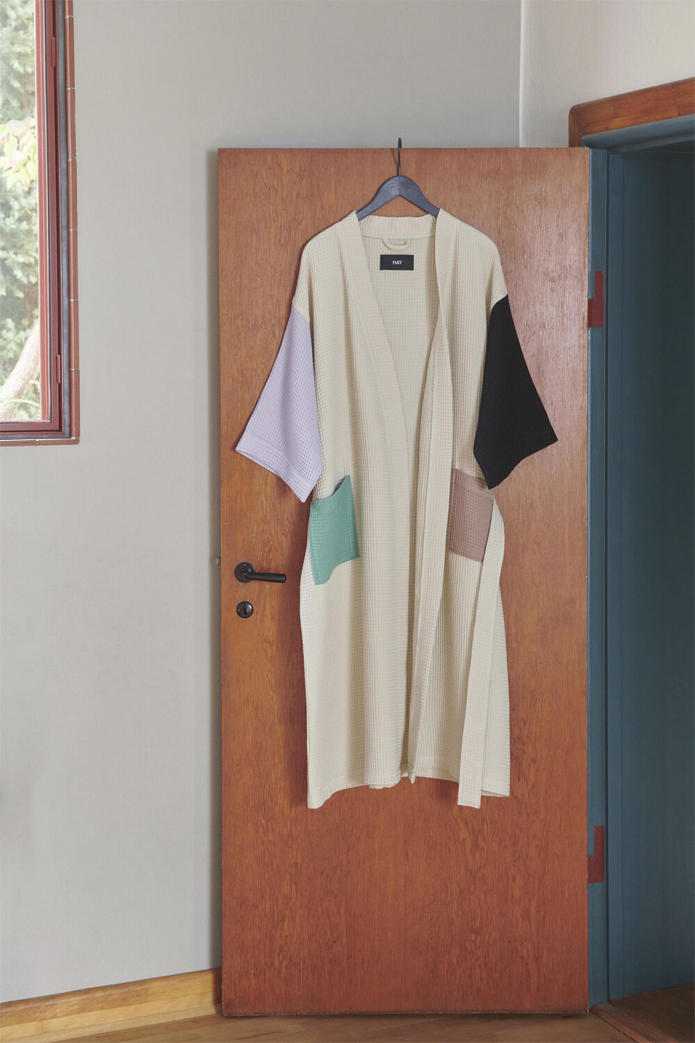 Waffle Bathrobe-Off-white multi