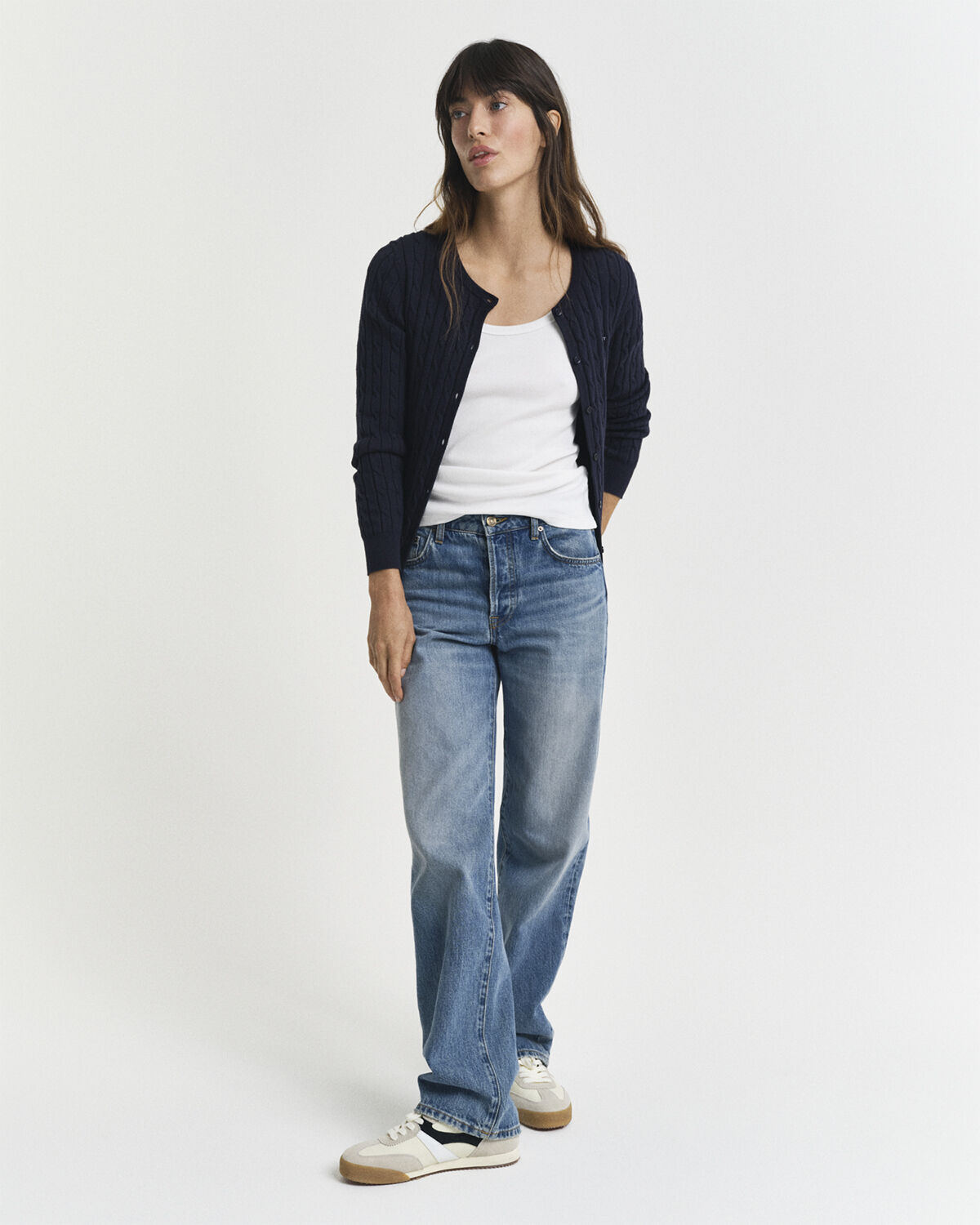 STRETCH COTTON CABLE CARDIGAN