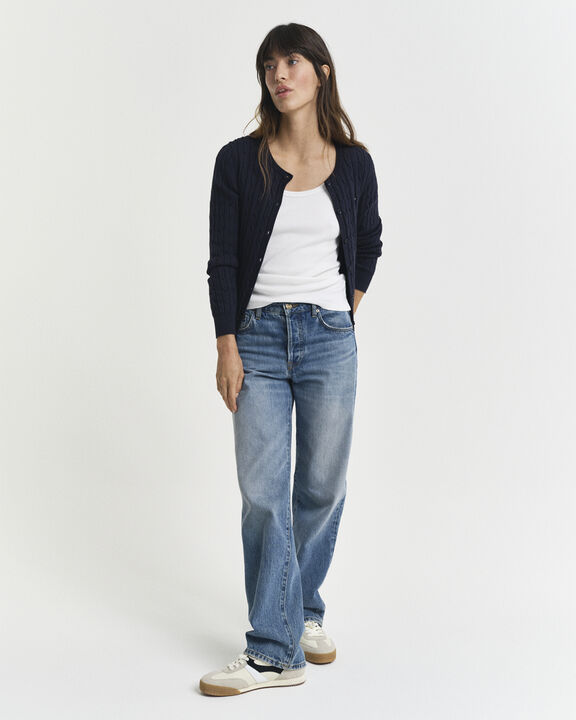 STRETCH COTTON CABLE CARDIGAN