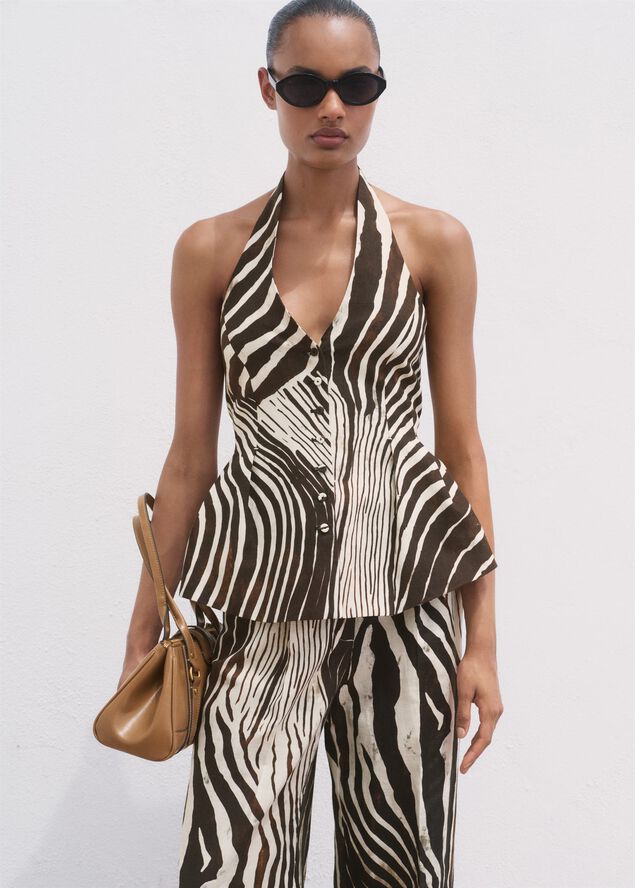 Zebra print linen vest