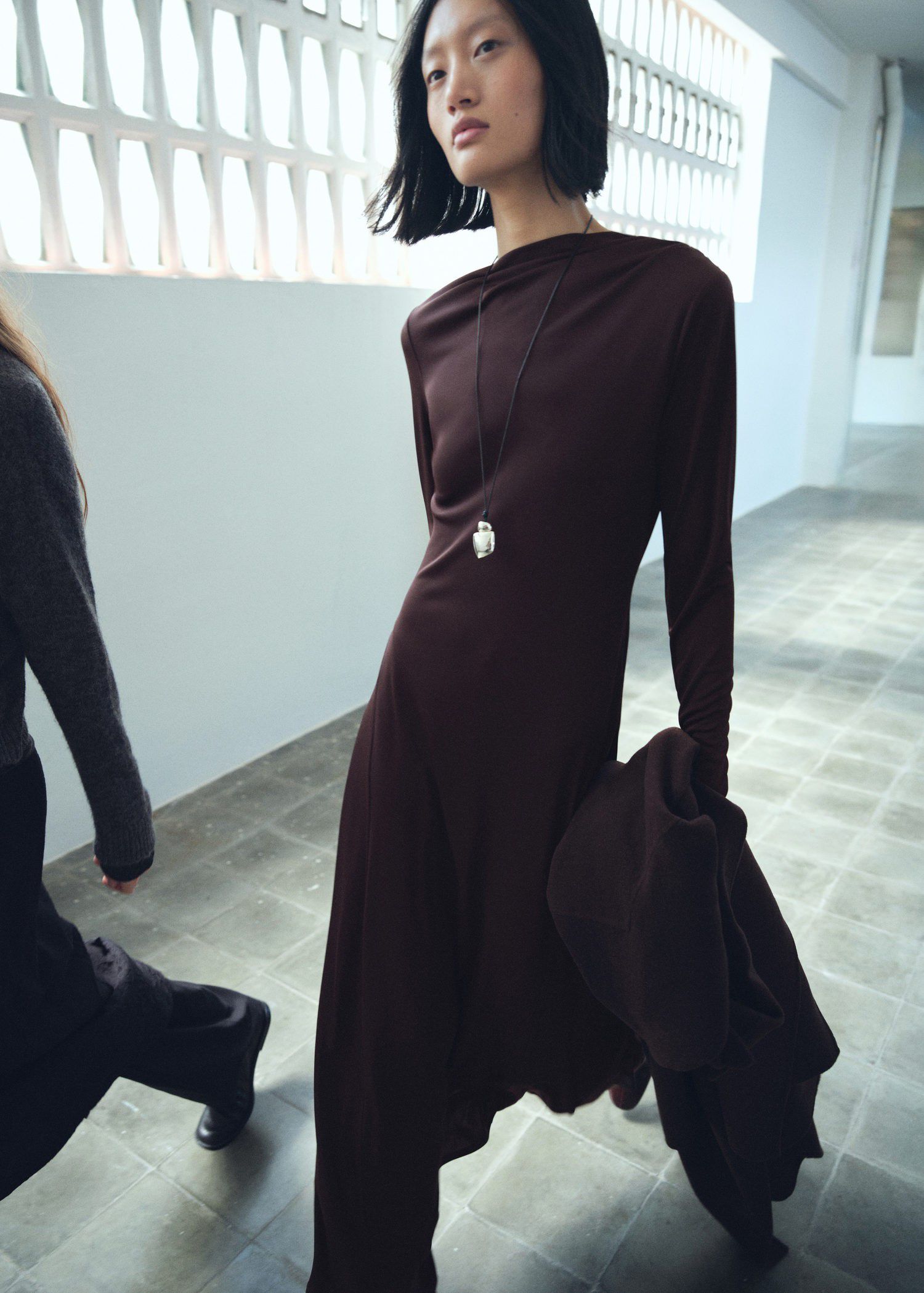 A-line dress with asymmetrical neck