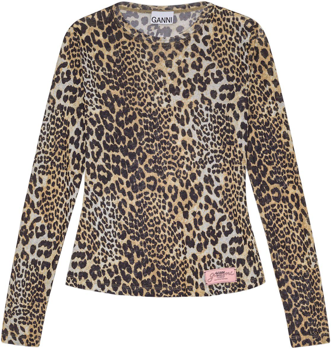 Printed Marl Mesh Long Sleeve Top