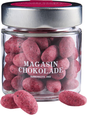 Ristede mandler med chokolade & hindbær