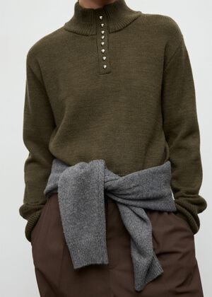 Perkins-neck sweater with button