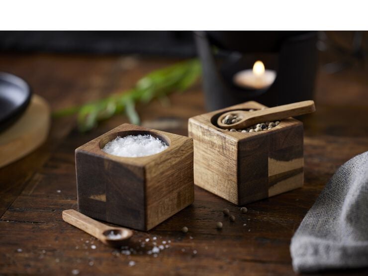 Miniskålesæt med 2 skeer 6 x 6 x 5 cm 2 stk. Akacietræ