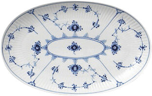 Blue Fluted Plain Oval Asiette 23,5cm