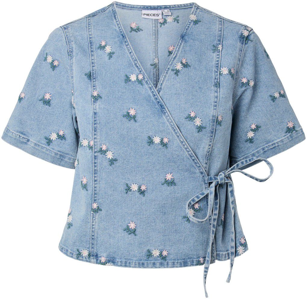 PCFLORA SS WRAP EMB SHIRT DNM D2D