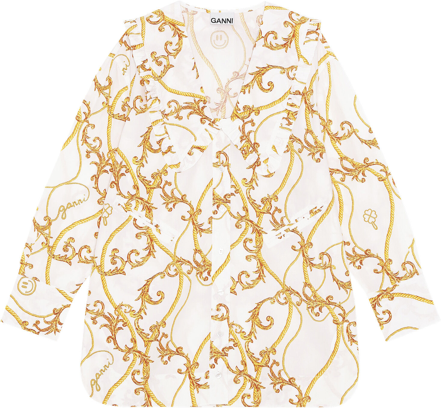 F6734 Printet bluse med V-hals