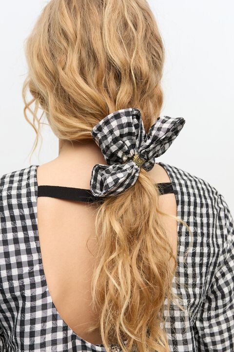 Crinkled Taffeta Check Scrunchie