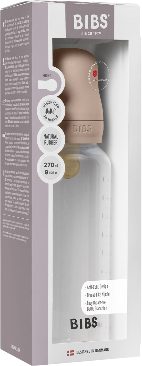 BIBS Baby Bottle Round Latex 1 pack 270 ml Medium Flow Blush