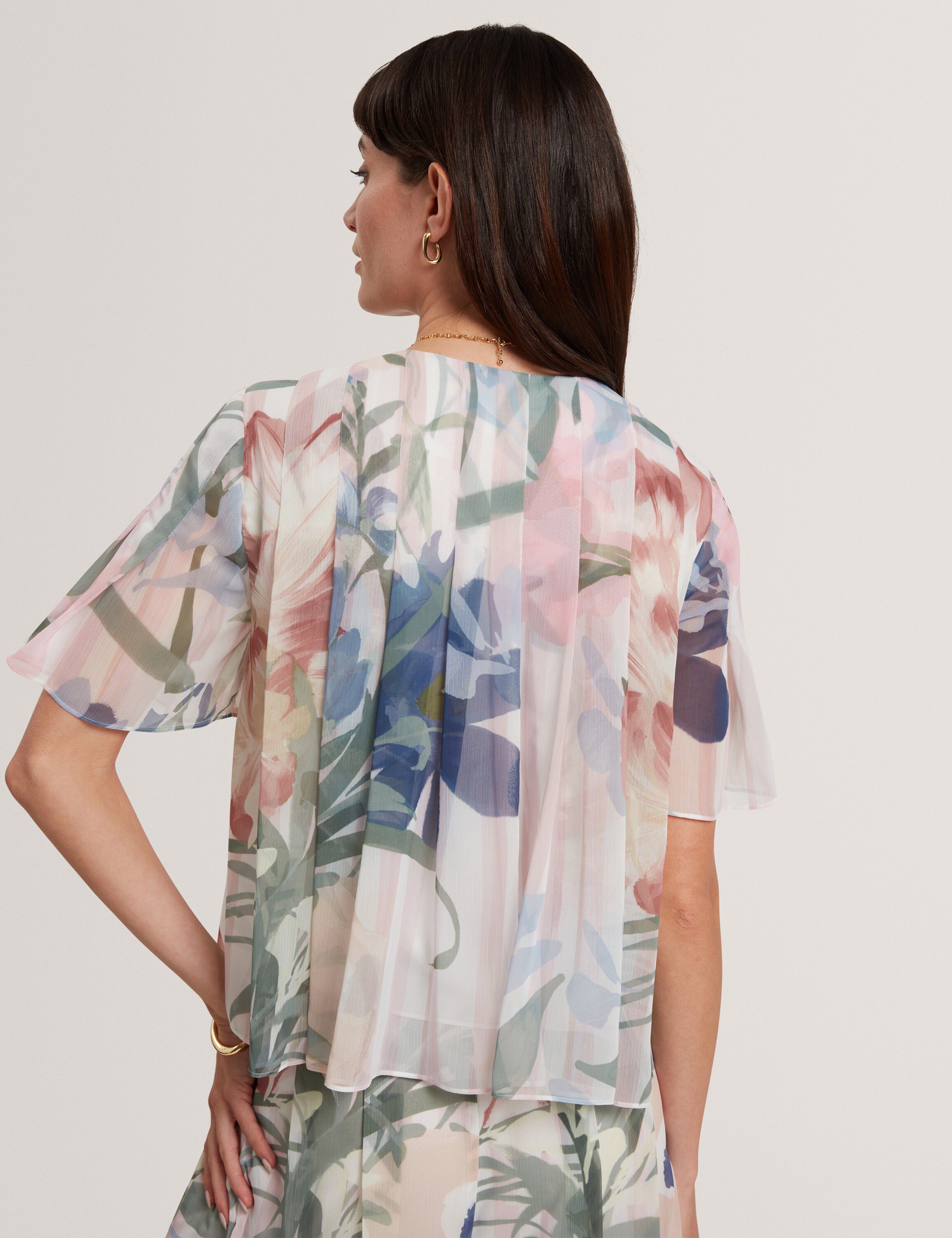 NANSII Pleated Angel Sleeve Printed