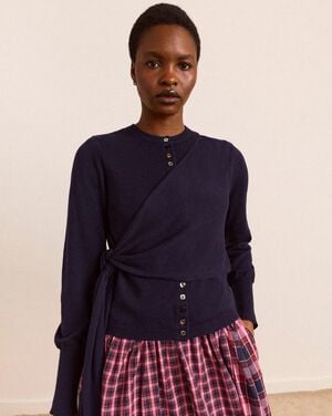 VENNA WRAP MERINO WOOL CARDIGAN - NAVY