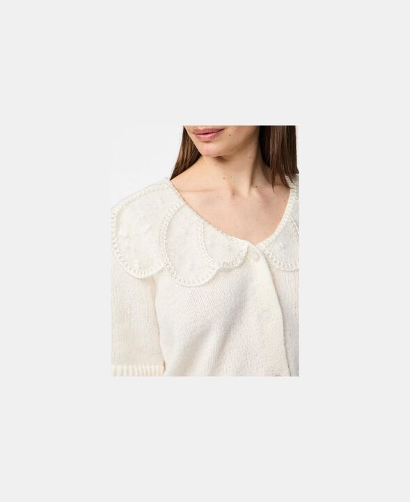 PCABBY SS LACE COLLAR KNIT CARDIGAN