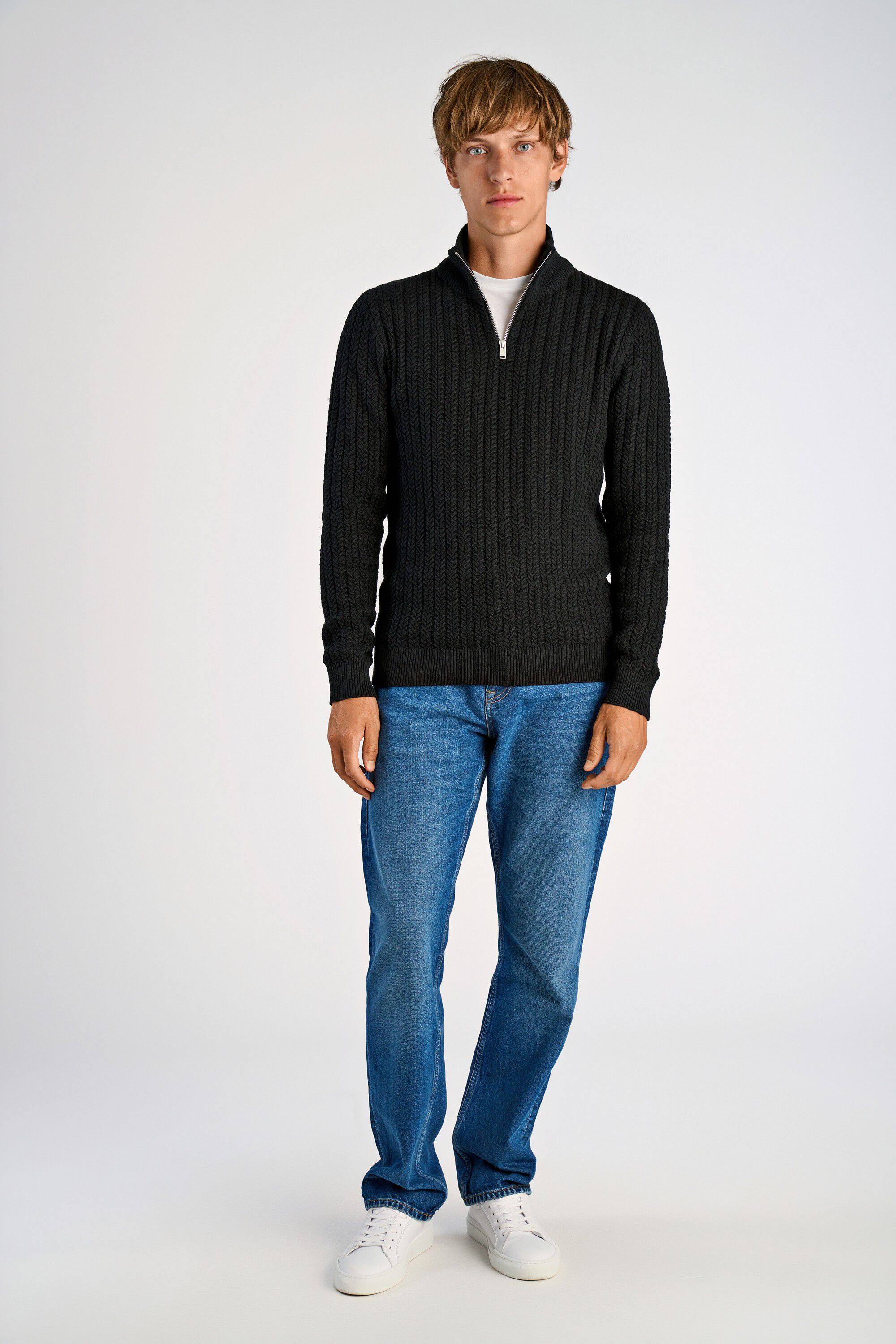 Recycle cabel knit half zip