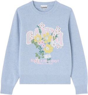 Graphic Wool Sweater Flowers