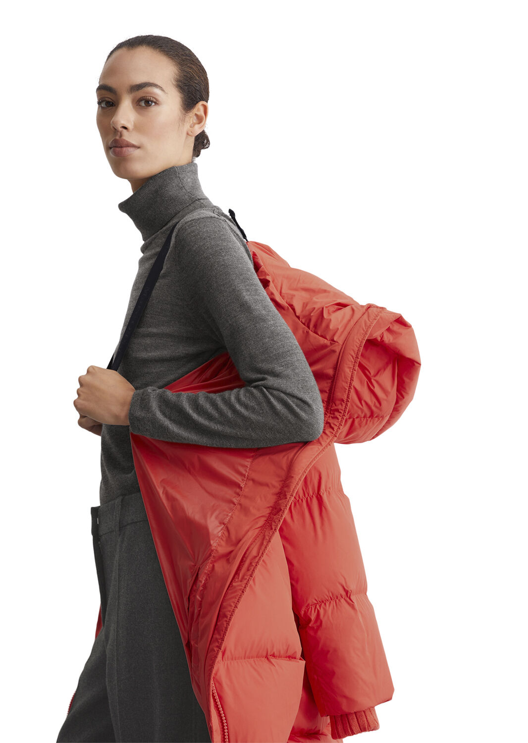 Water Repellent Down Puffer Coat, with hood, side slits