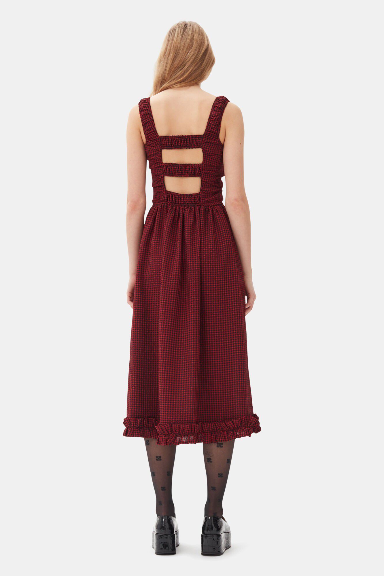 Sheer Fluid Check Midi Strap Smock