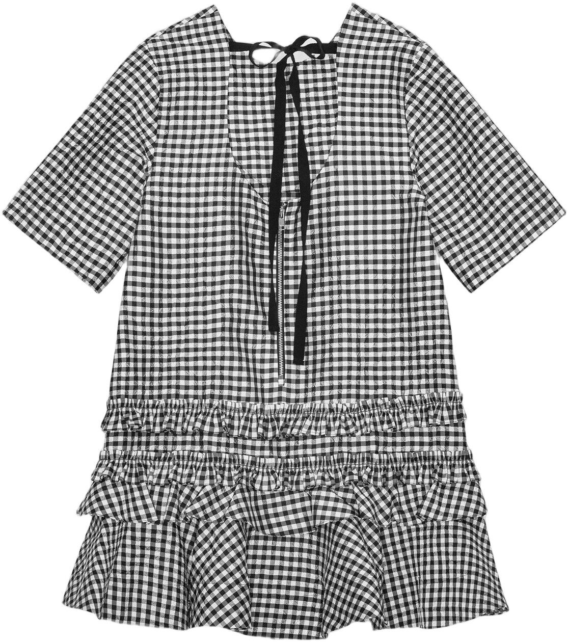 Crinkled Taffeta Check Open Back Mi