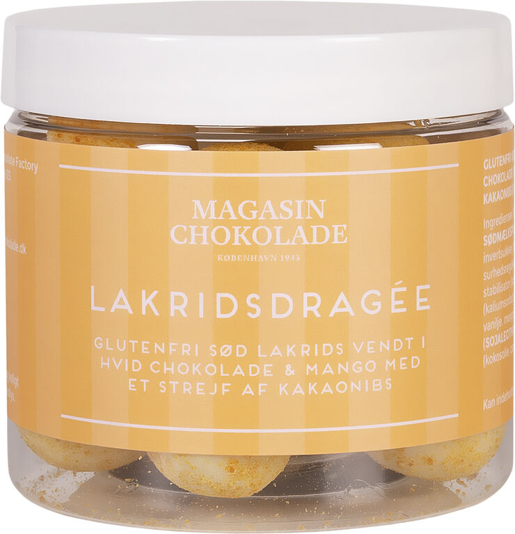 Drageé, Lakrids m/ hvid chokolade & mango (115 g)