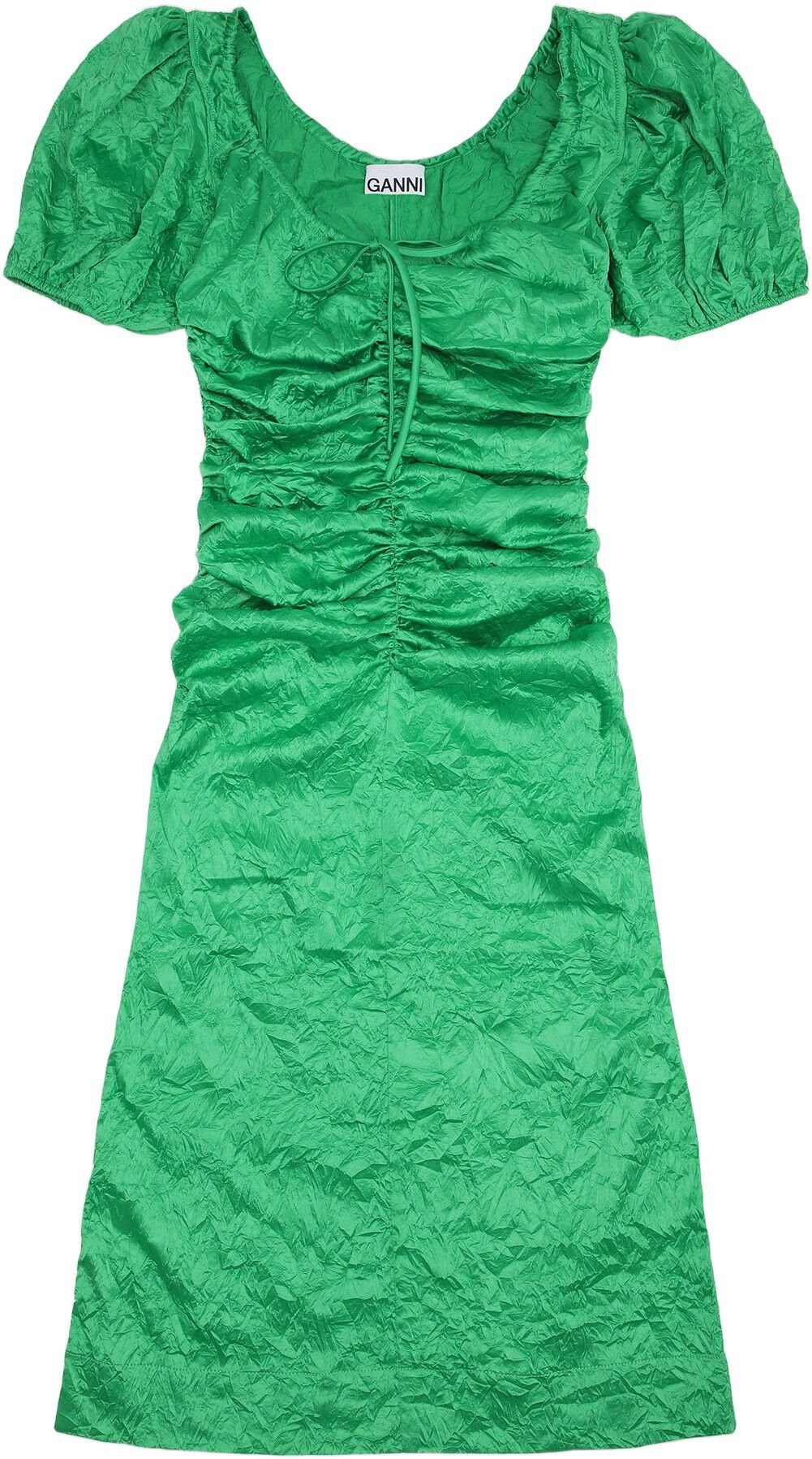 Crinkled Satin Gathered U-neck Midi