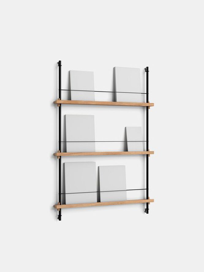 Box set, Magazine Shelving MS.115. 1, Oak shelves, Black legs