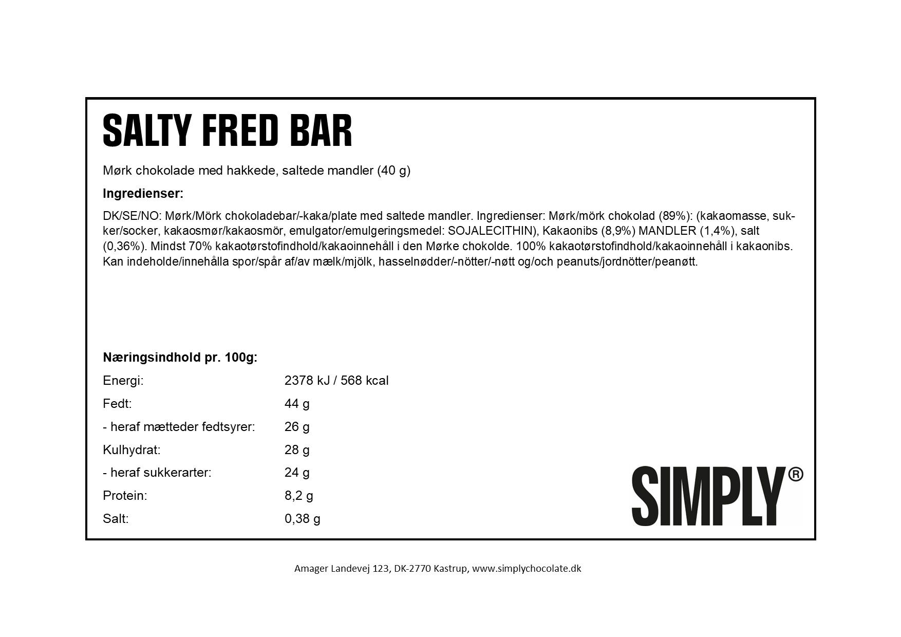 Simply&reg; SALTY FRED chokoladebar (40g)