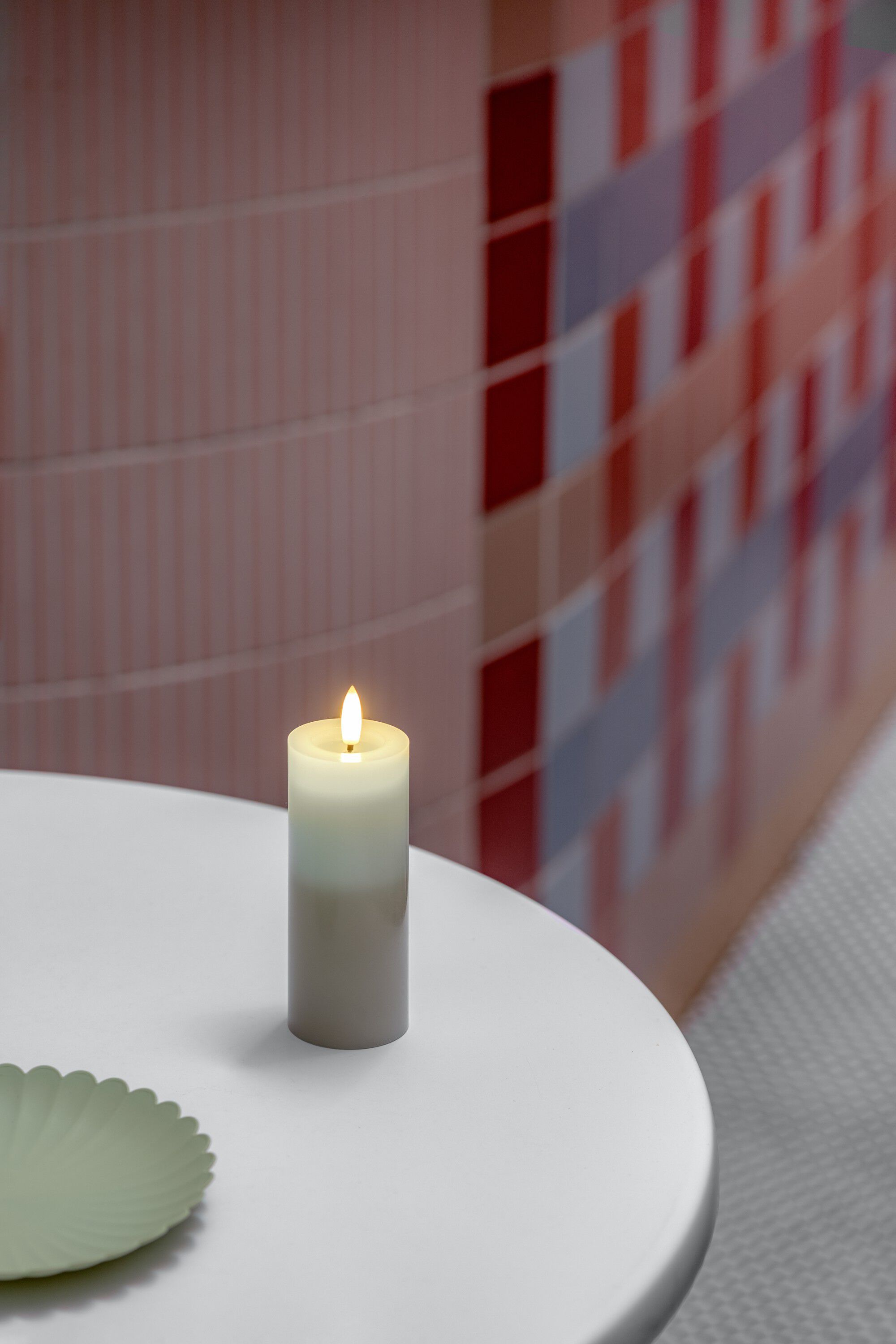 MM LED pillar candle, Silk, Melted, Multi-colour green, 49x1