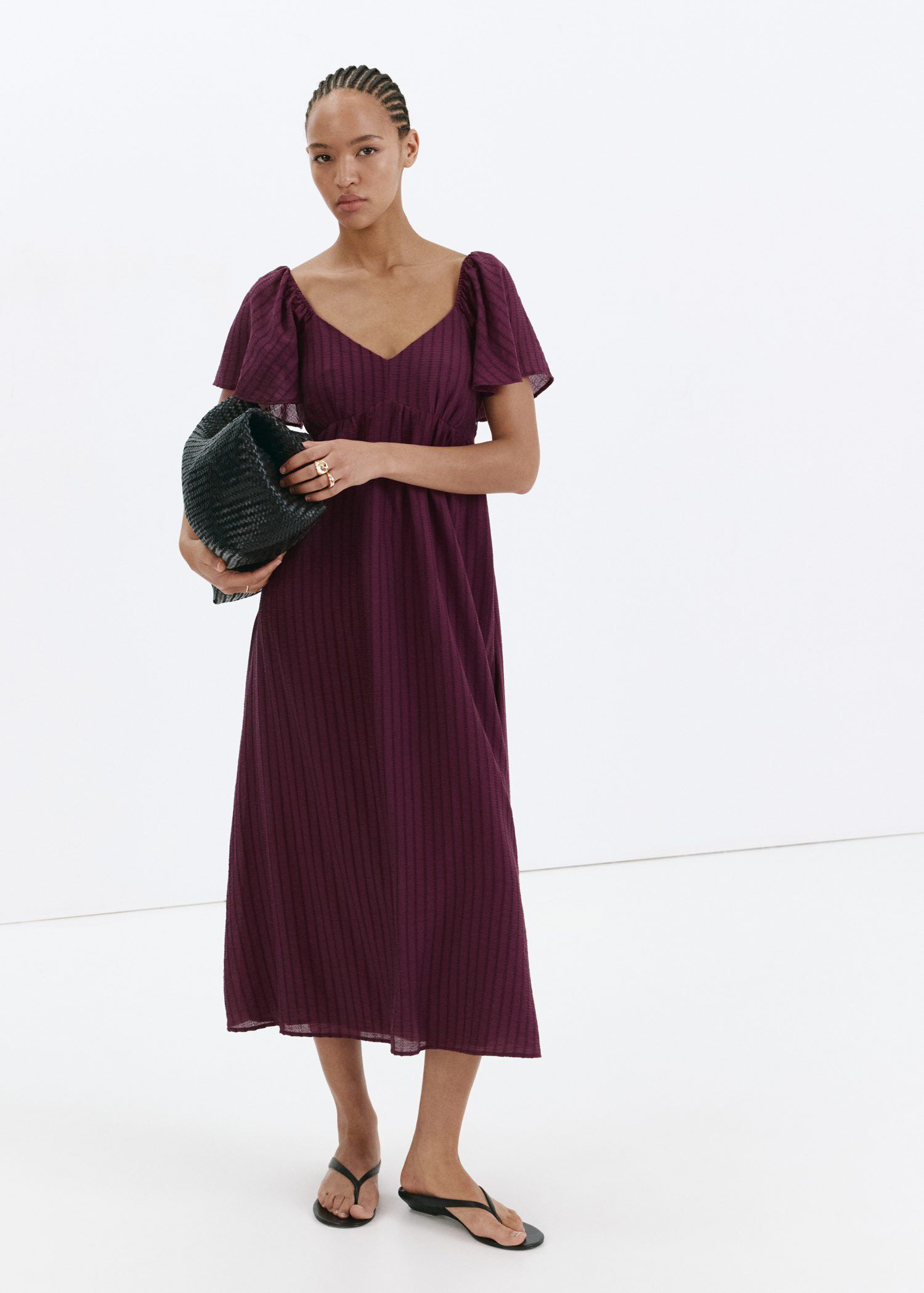 Textured dress with ruched detail